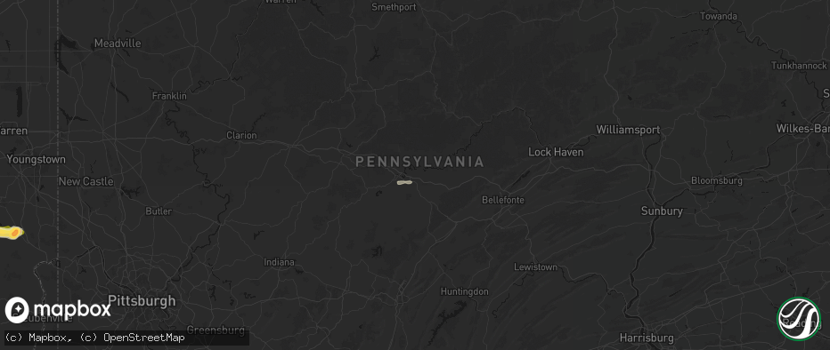 Hail map in Woodland, PA on June 25, 2026