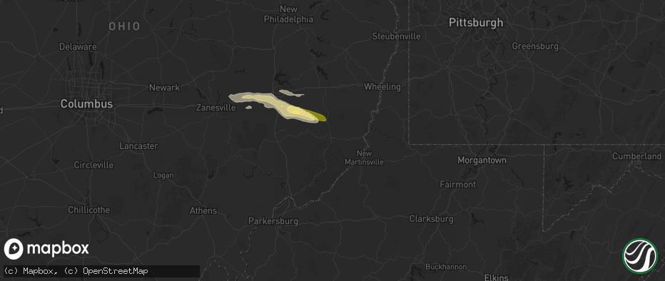 Hail map in Woodsfield, OH on June 25, 2026