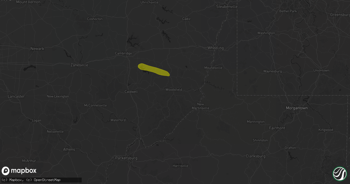 Hail map in Woodsfield, OH on June 25, 2026
