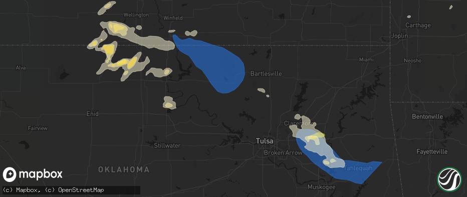 Hail map in Wynona, OK on June 25, 2026
