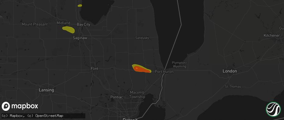 Hail map in Yale, MI on June 25, 2026