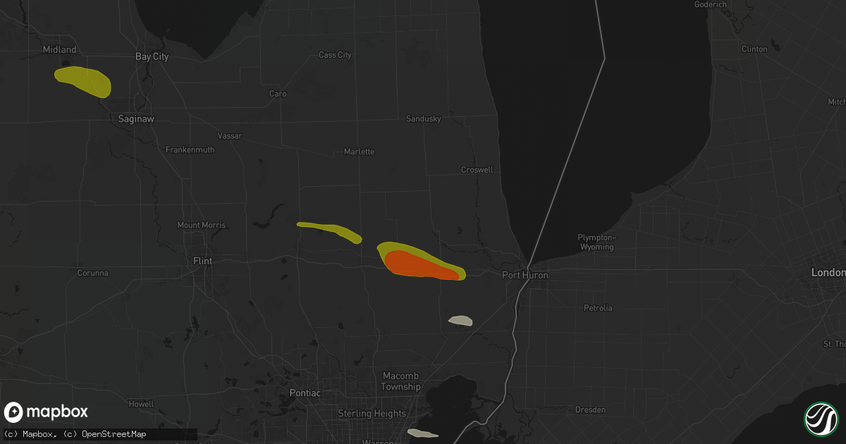 Hail map in Yale, MI on June 25, 2026