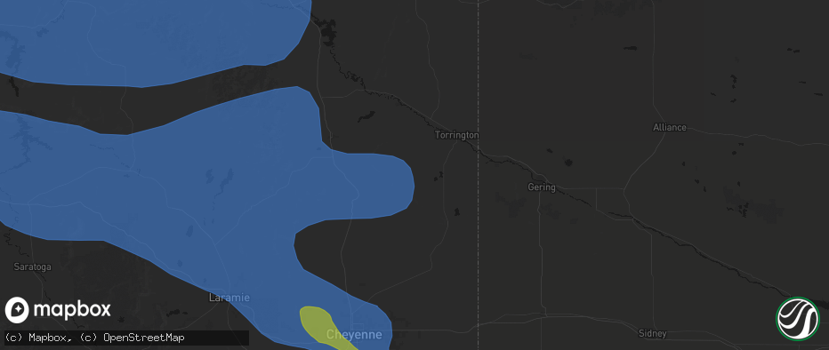 Hail map in Yoder, WY on June 25, 2026