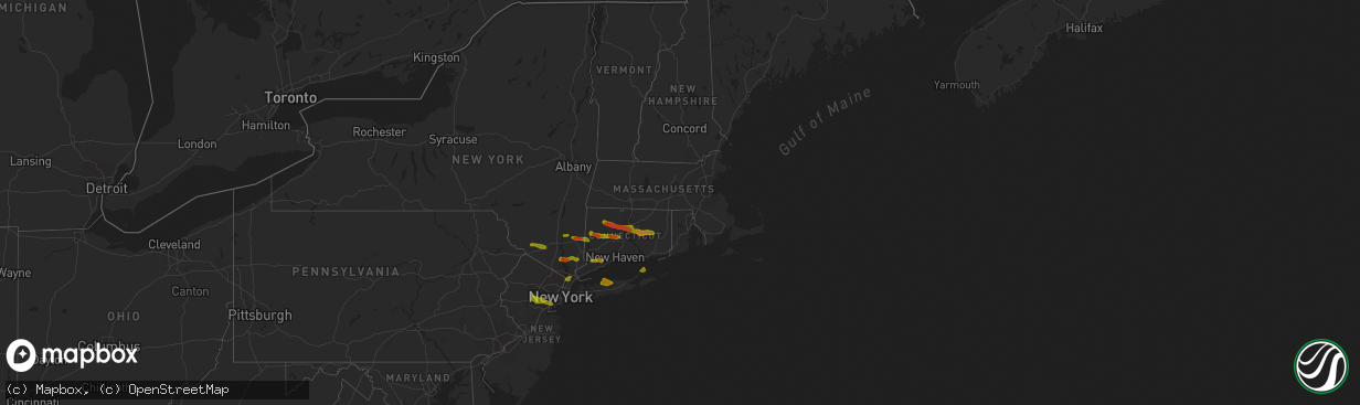 Hail map in Connecticut on June 26, 2009