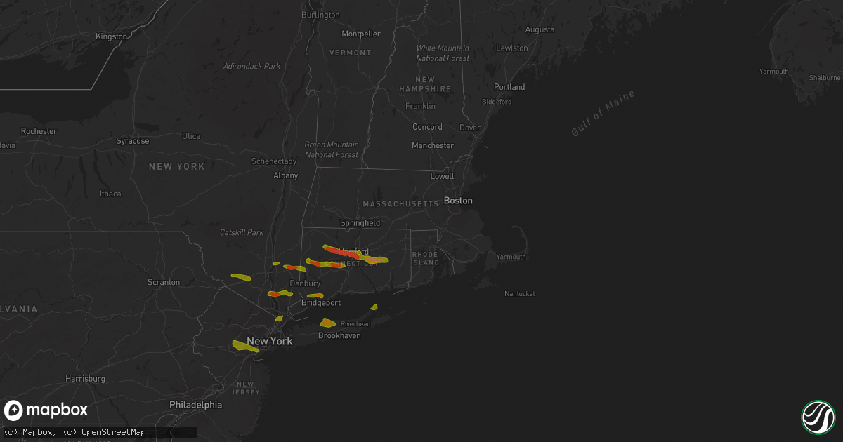 Hail map in Connecticut on June 26, 2009