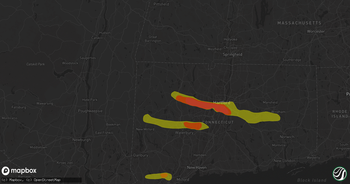 Hail map in Torrington, CT on June 26, 2009