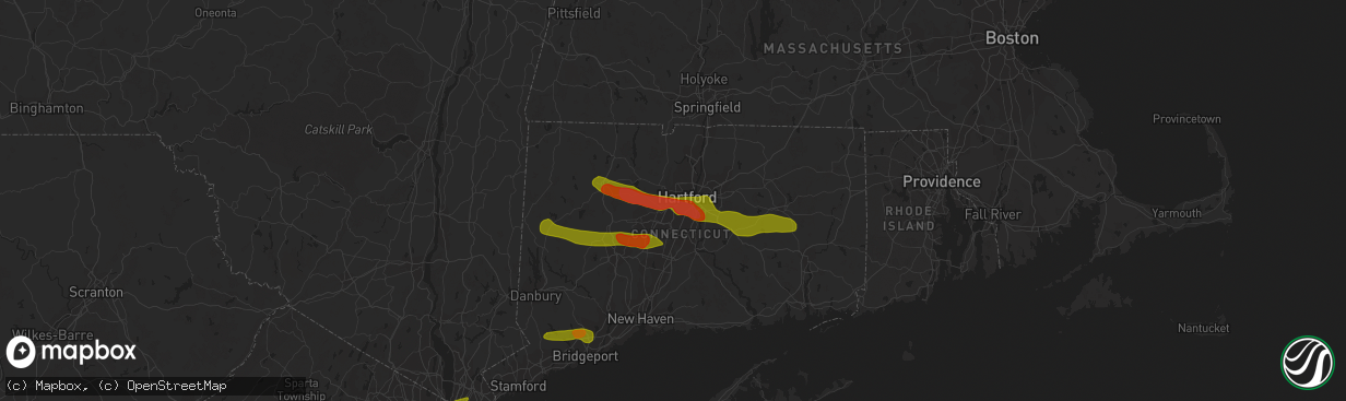 Hail map in West Hartford, CT on June 26, 2009