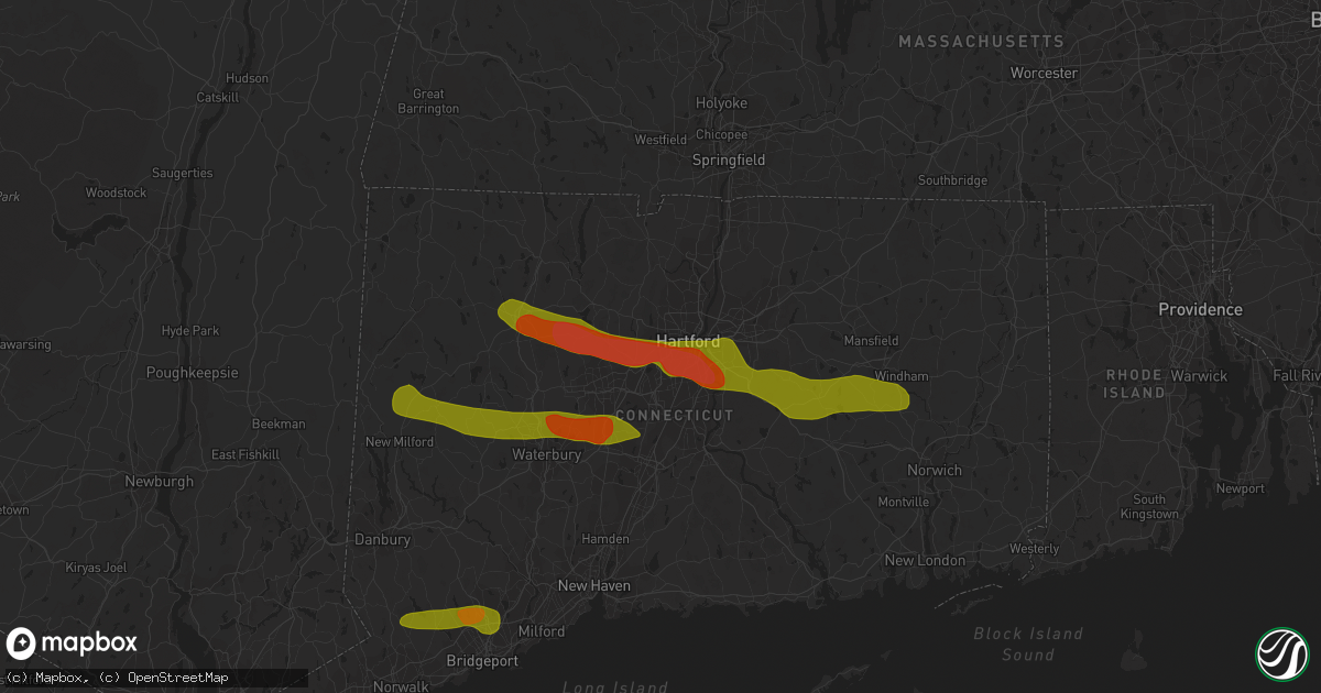 Hail map in West Hartford, CT on June 26, 2009