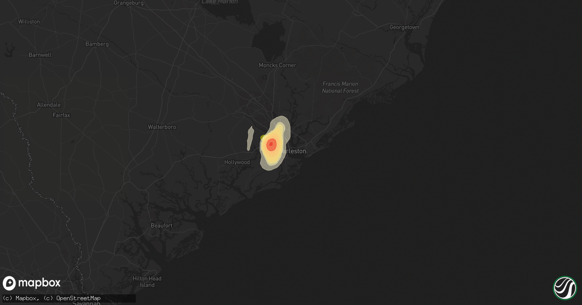 Hail map in Charleston, SC on June 26, 2013