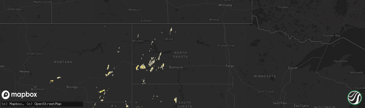 Hail map in North Dakota on June 26, 2014