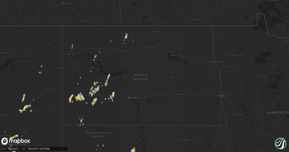 Hail map in North Dakota on June 26, 2014