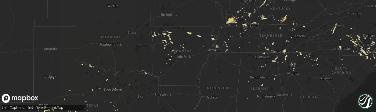 Hail map in Arkansas on June 26, 2015