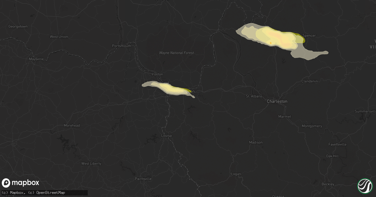 Hail map in Huntington, WV on June 26, 2015