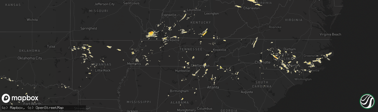 Hail map in Tennessee on June 26, 2015