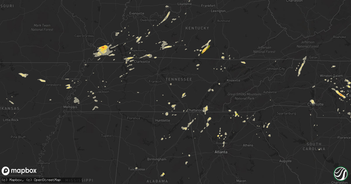 Hail map in Tennessee on June 26, 2015