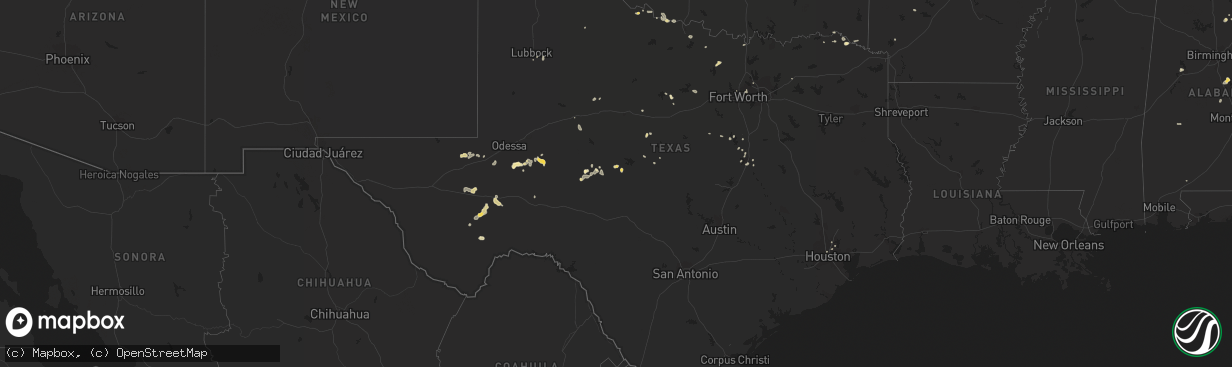 Hail map in Texas on June 26, 2015