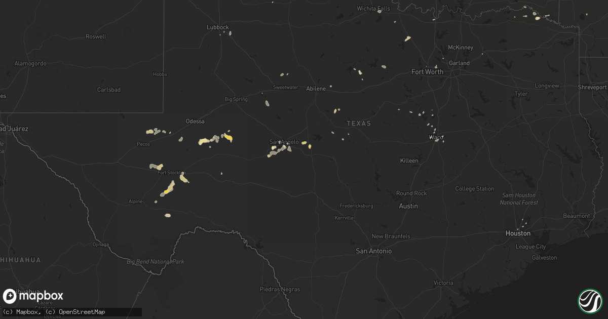 Hail map in Texas on June 26, 2015