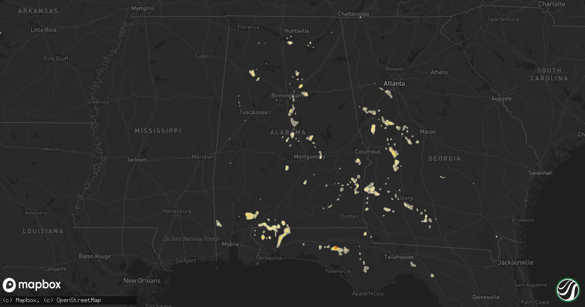 Hail map in Alabama on June 26, 2016