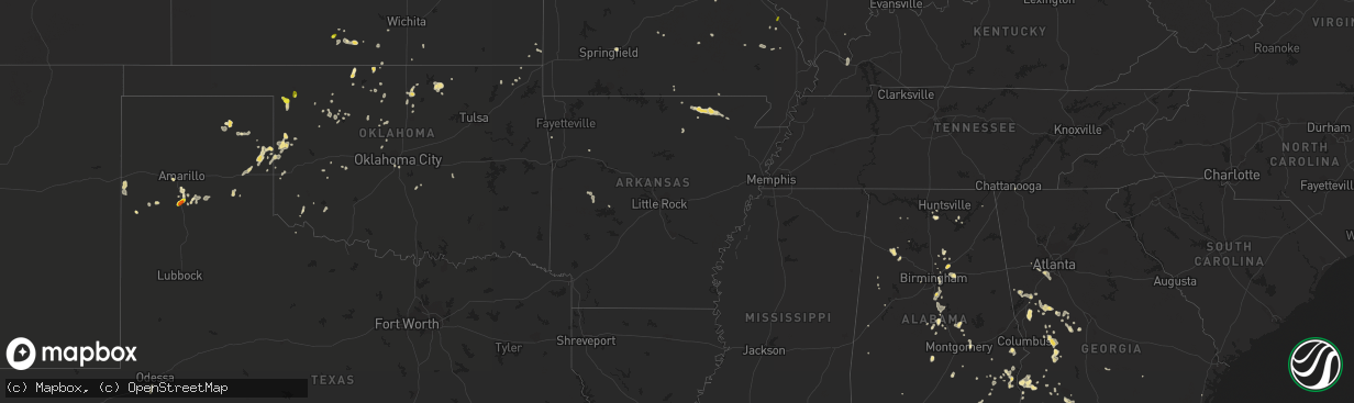 Hail map in Arkansas on June 26, 2016