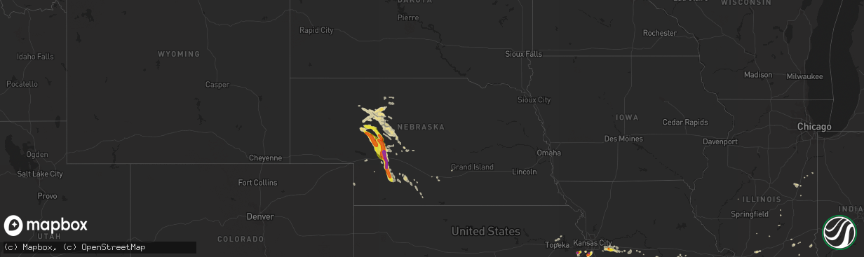 Hail map in Nebraska on June 26, 2016