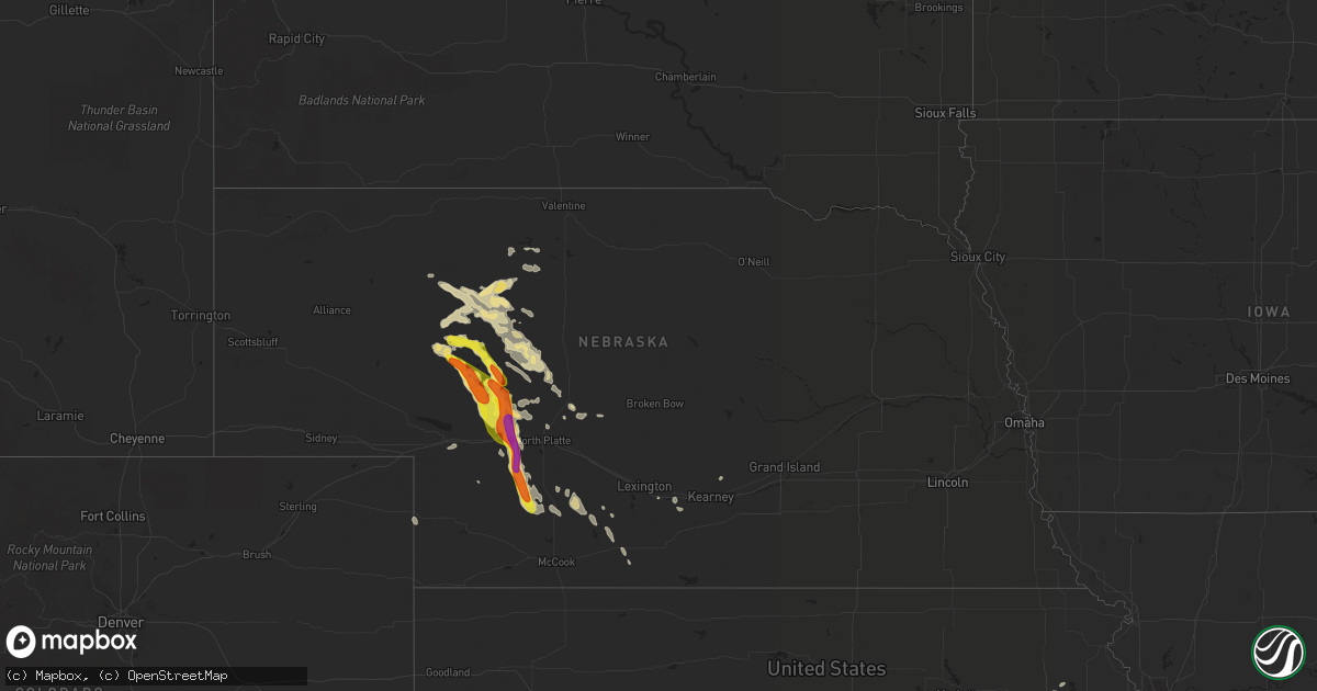Hail map in Nebraska on June 26, 2016