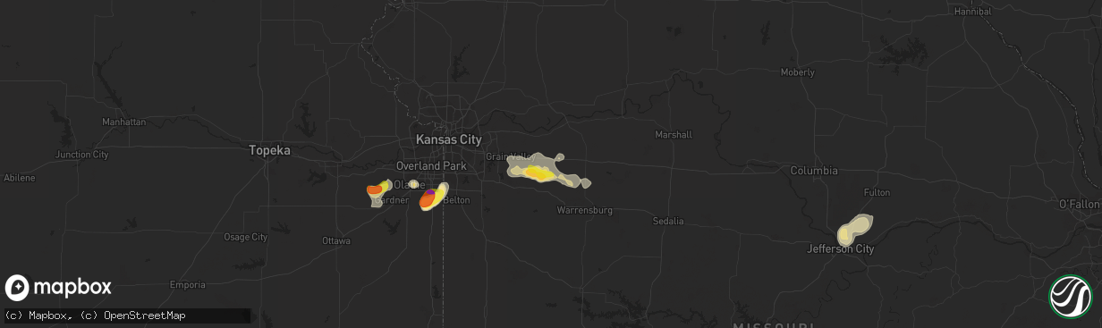 Hail map in Odessa, MO on June 26, 2016