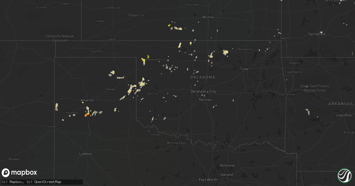 Hail map in Oklahoma on June 26, 2016