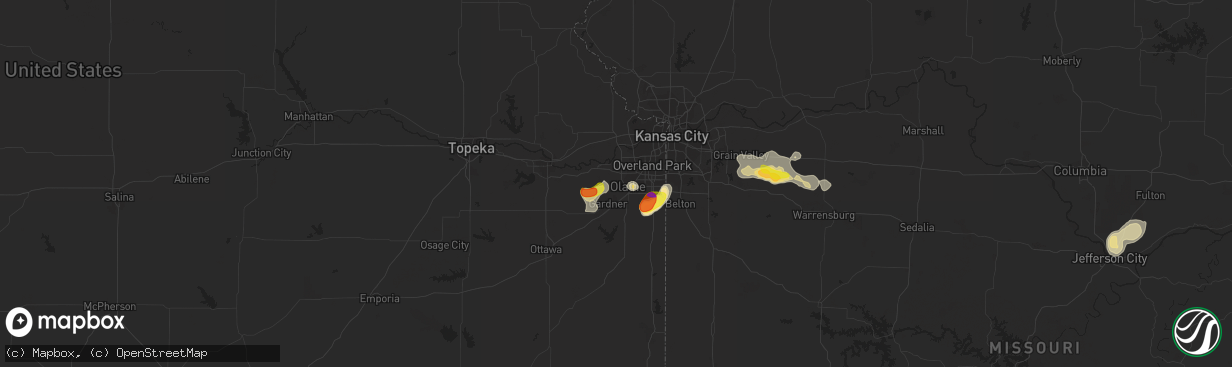 Hail map in Olathe, KS on June 26, 2016