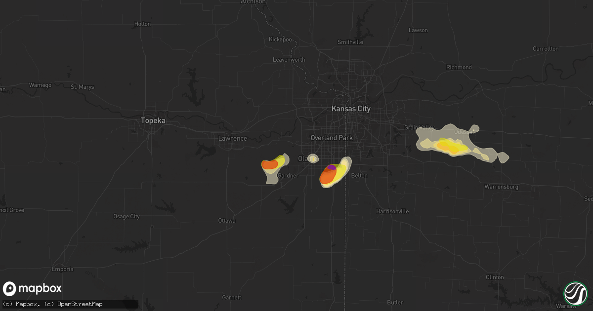 Hail map in Olathe, KS on June 26, 2016