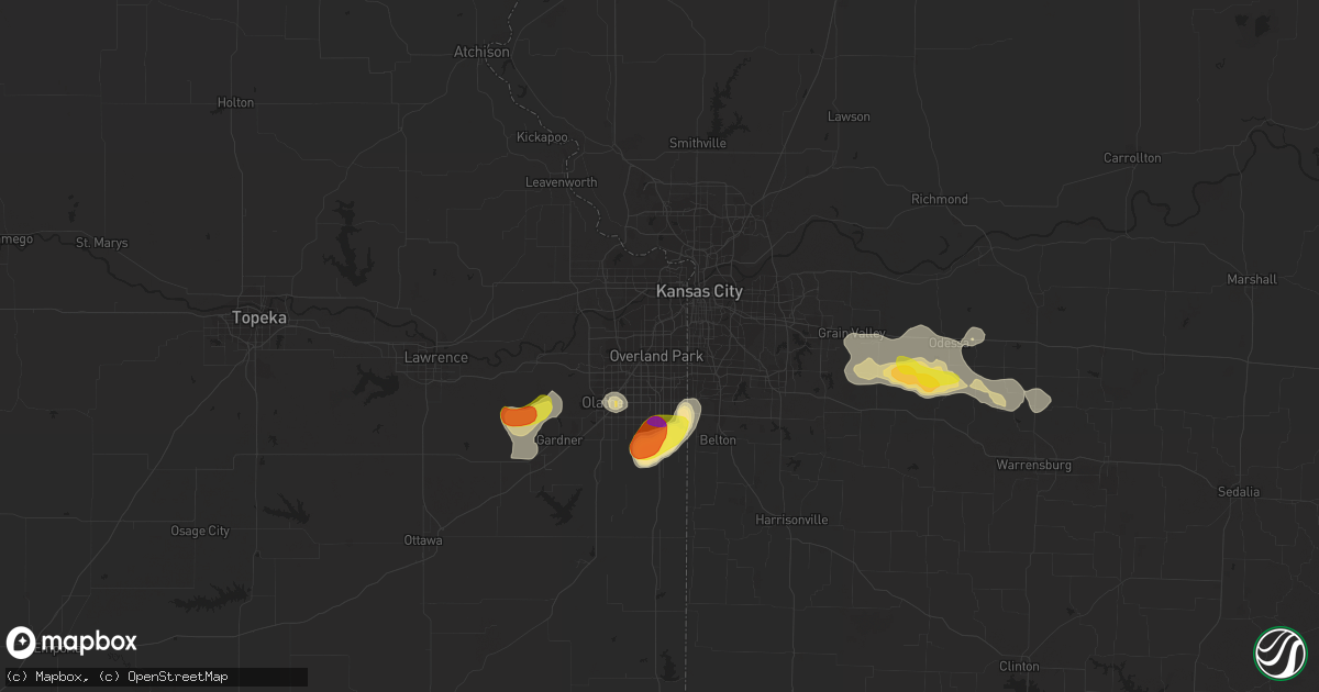 Hail map in Overland Park, KS on June 26, 2016