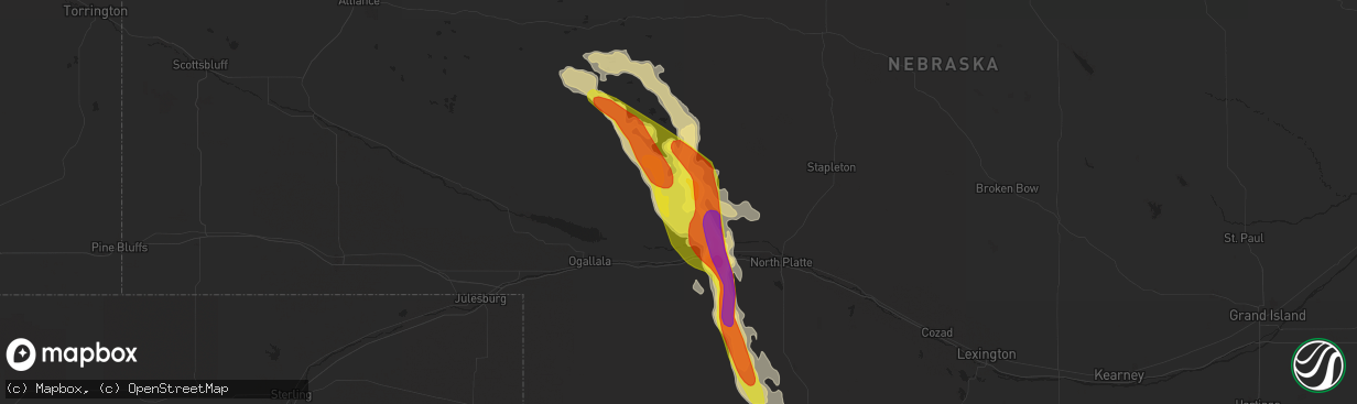 Hail map in Sutherland, NE on June 26, 2016