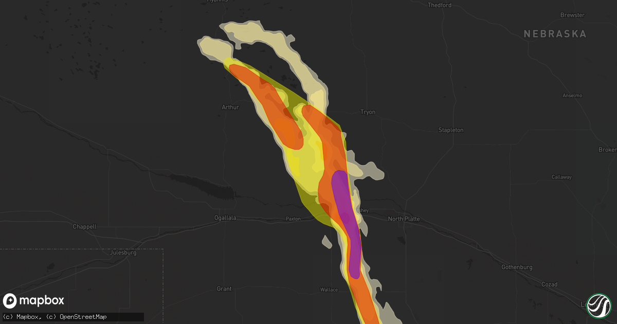 Hail map in Sutherland, NE on June 26, 2016