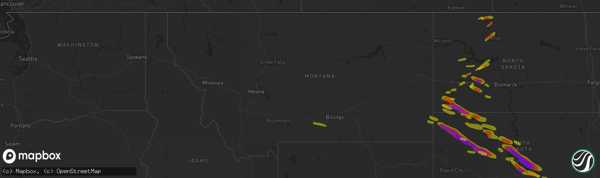 Hail map in Montana on June 26, 2018