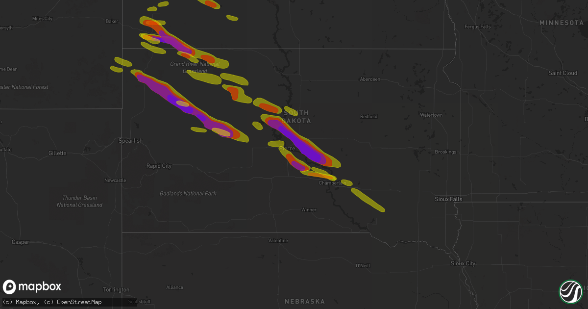 Hail map in South Dakota on June 26, 2018