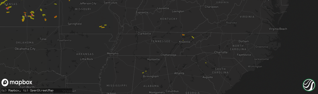 Hail map in Tennessee on June 26, 2018