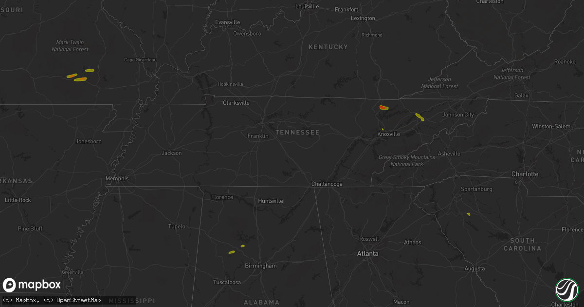 Hail map in Tennessee on June 26, 2018