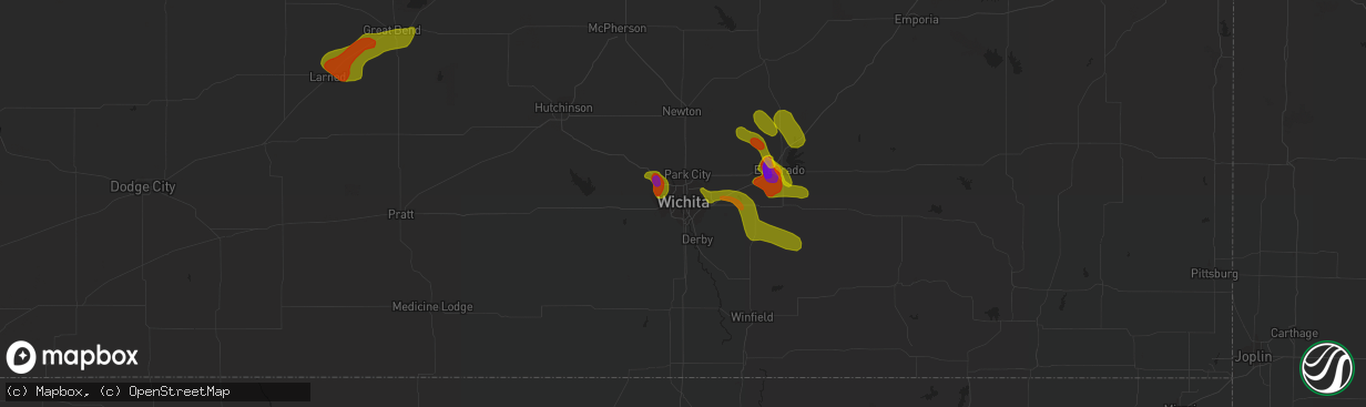 Hail map in Wichita, KS on June 26, 2018