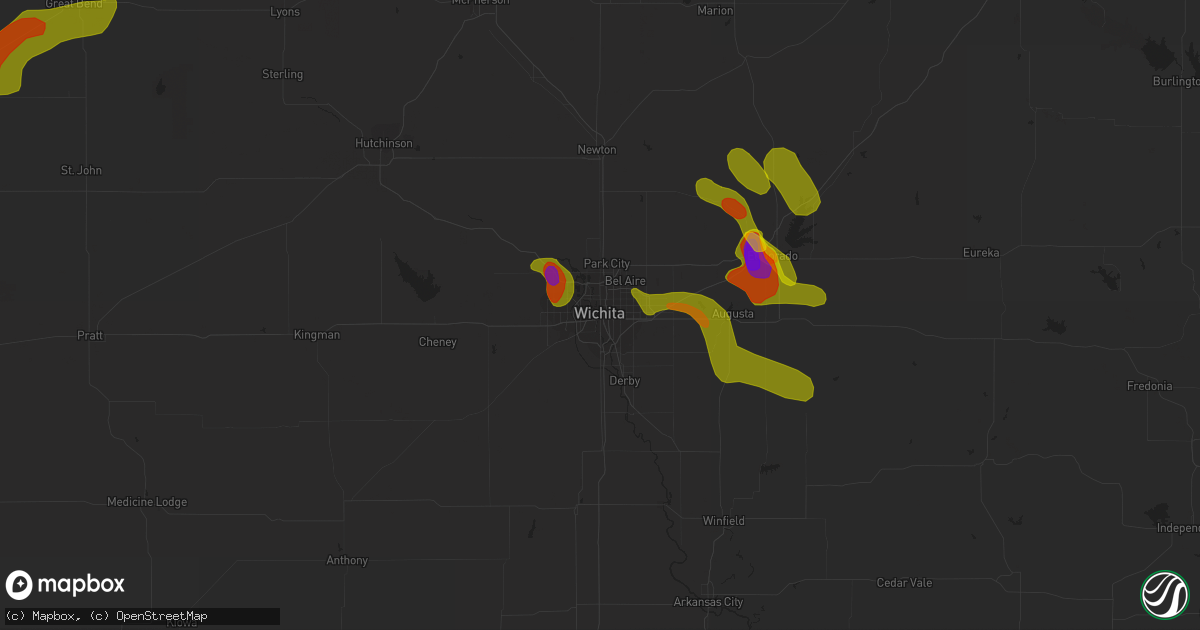 Hail map in Wichita, KS on June 26, 2018
