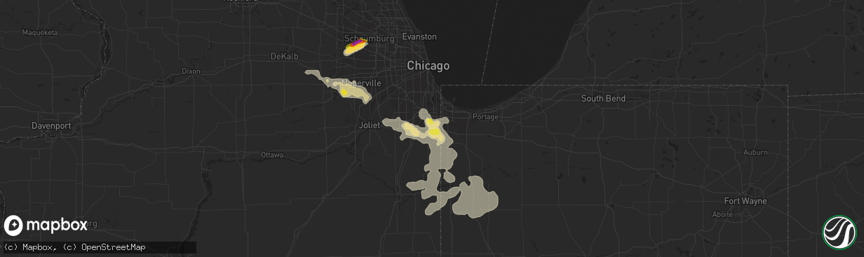 Hail map in Chicago Heights, IL on June 26, 2019