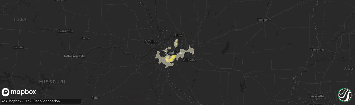 Hail map in Saint Louis, MO on June 26, 2019