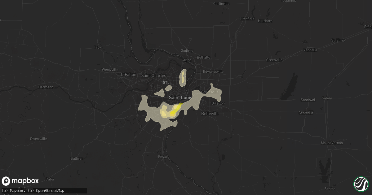 Hail map in Saint Louis, MO on June 26, 2019