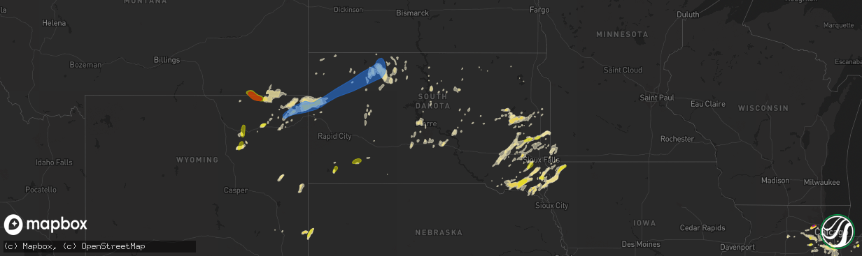 Hail map in South Dakota on June 26, 2019