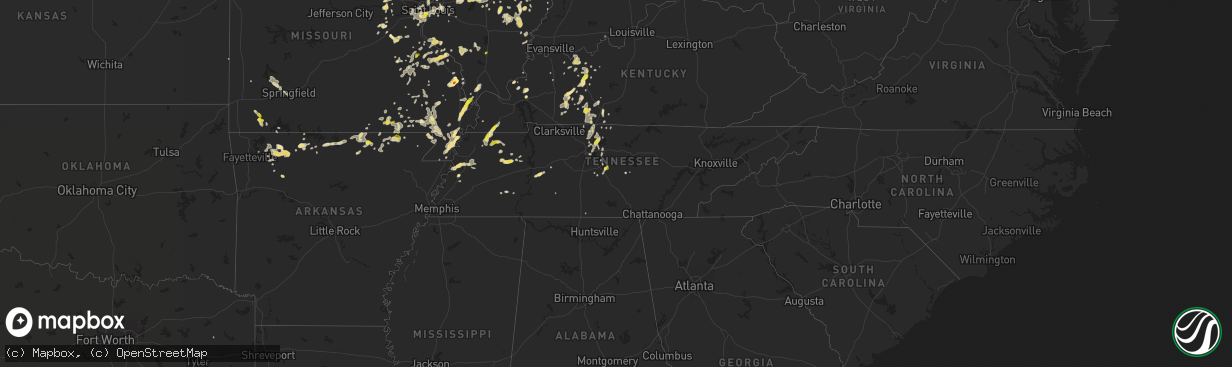 Hail map in Tennessee on June 26, 2019