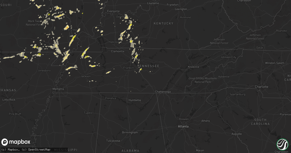 Hail map in Tennessee on June 26, 2019