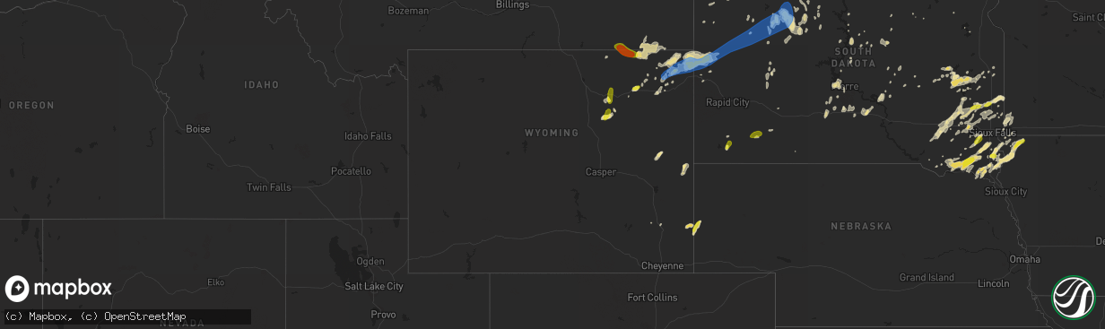 Hail map in Wyoming on June 26, 2019