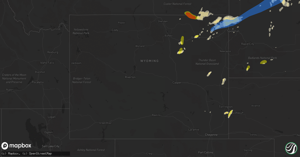 Hail map in Wyoming on June 26, 2019