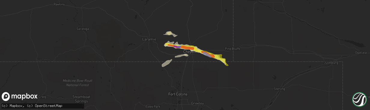 Hail map in Cheyenne, WY on June 26, 2020