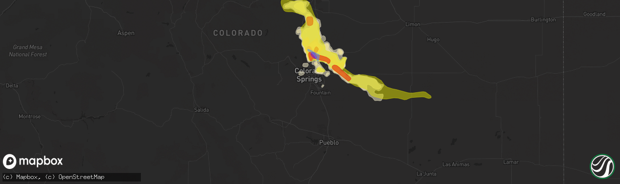 Hail map in Colorado Springs, CO on June 26, 2020