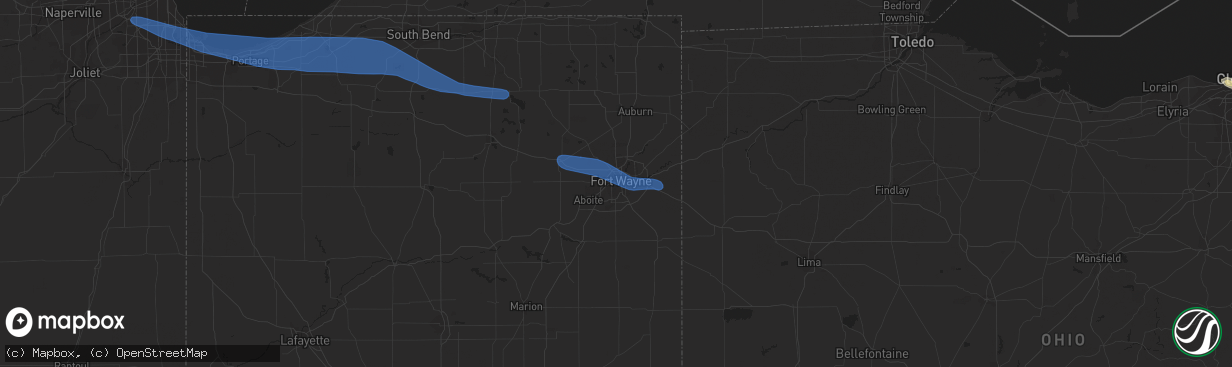 Hail map in Fort Wayne, IN on June 26, 2020