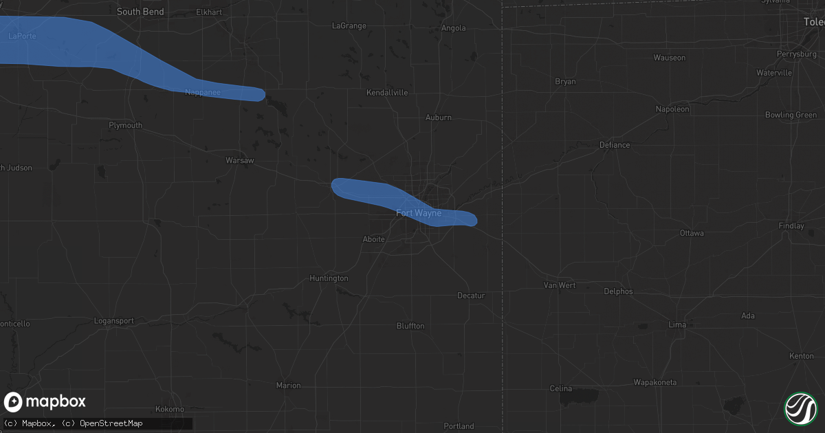 Hail map in Fort Wayne, IN on June 26, 2020